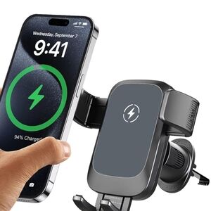 Wireless Magnetic Car Phone Mount Charger - Black